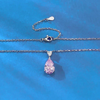 Goldenway Luxury Minimalism 925 Silver Pink Sapphire Teardrop Pendant Chain Necklace Sapphire Solitaire High Fine Jewelry Custom