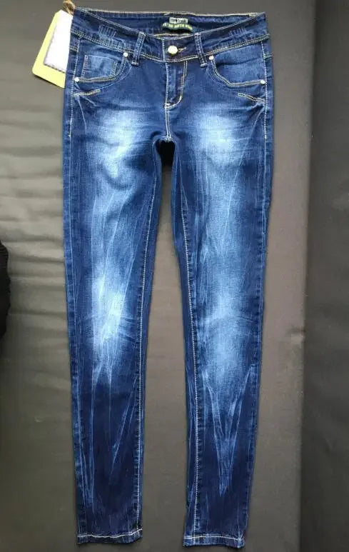 Women's Tight Denim Pencil Pants, Low Waisted Jeans, Tied Dyeing Women Jeans