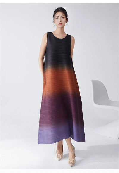 Womens Dresses Evening Dresses Ladies' Lssey Miyake Dress's High Sense Wear 2025 New Gradient Sleeveless Loose Long Dress Tide