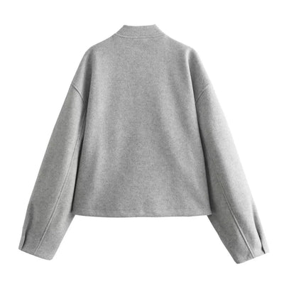 Women's Soft Bomber Jacket High Collar Long Sleeve Zipper Front Pocket