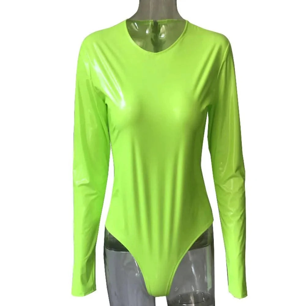Wet Look PVC Catsuit Shiny PU Leather Long Sleeve Bodysuit Swimsuit Tights Body Teddies Sexy Clubwear Leotard Unitard Shirt Tops
