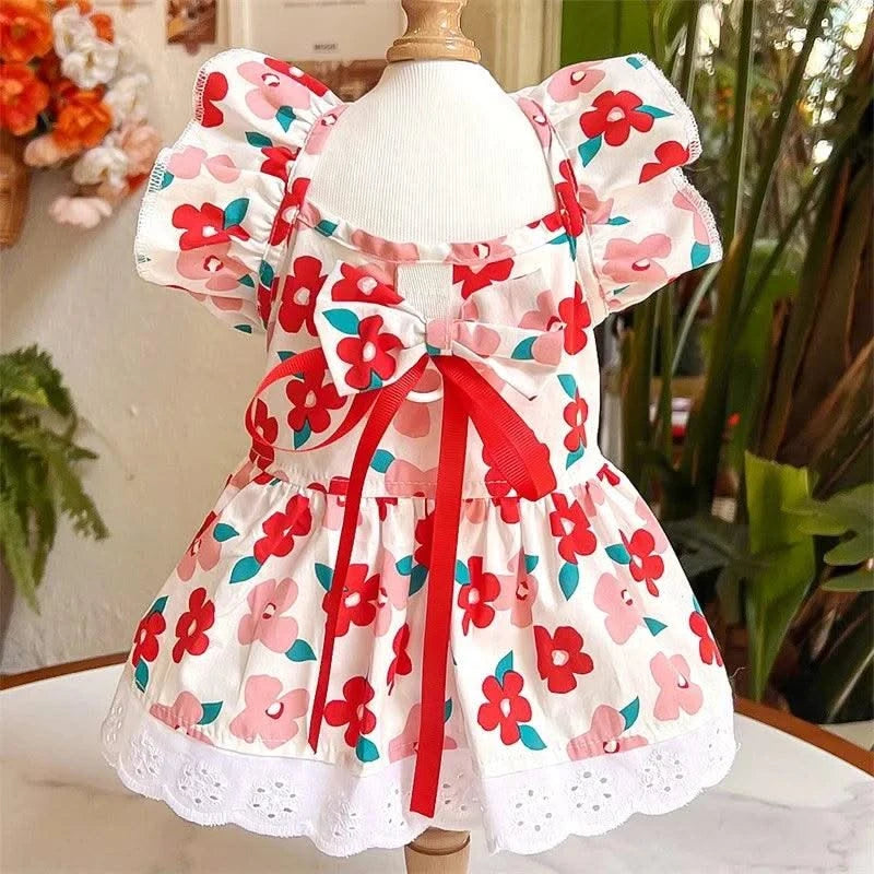 Pet Dog Clothes for Small Dogs Summer Dog Dress Fashion Print Puppy Princess Skirt Cute Flying Sleeve Cat Dress Pet Dog Costumes