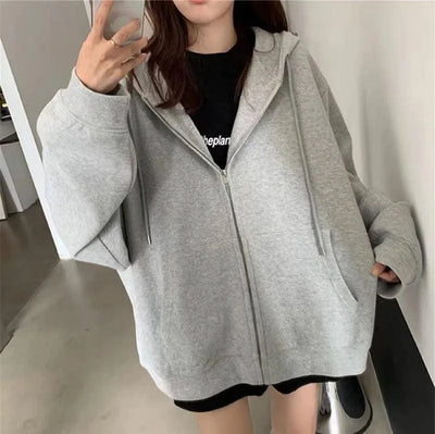 Korean Fashion Zipper Hood Sweatshirt Women Autumn Long Sleeve Tops Casual Y2K Hoodies Streetwear Harajuku Loose Jackets Coats