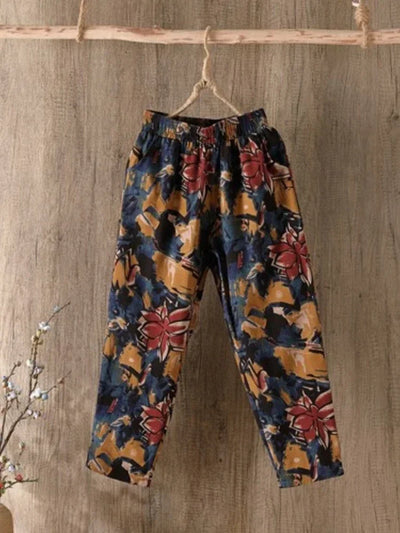 Fashion Printed Cotton Linen Harem Pants for Women 2025 Summer Casual High Waist Calf-Length Loose Trousers Female Streetwear