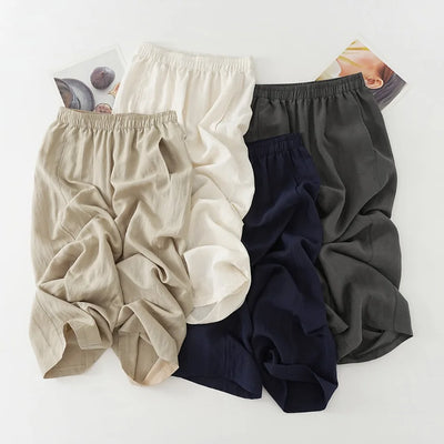 New Wide-leg Pants Women Clothing Summer Thin Loose Straight Casual Pants Solid High Waist Drape Nine-point Literary Pants