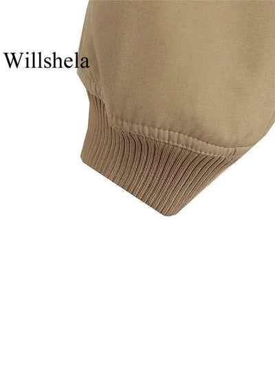 Women Fashion Solid Bomber Jackets Coat With Pockets V-Neck Single Breasted