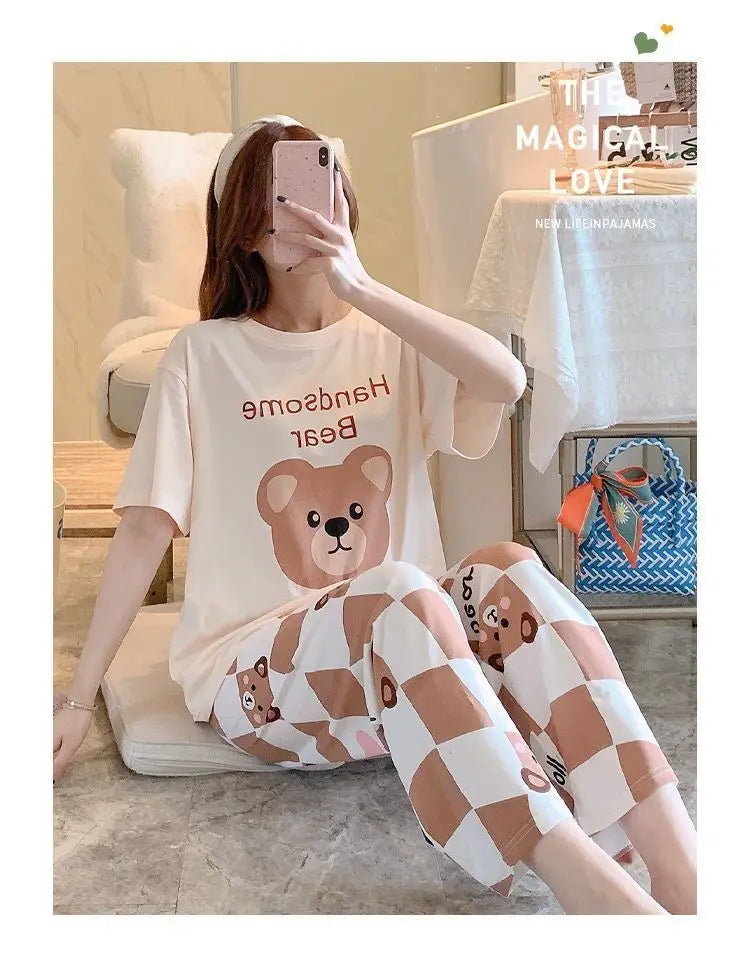Women's New Pajamas Loungewear Set Women's Spring Summer Loungewear Can Be Worn Outside Plus Size Loose Casual Loungewear