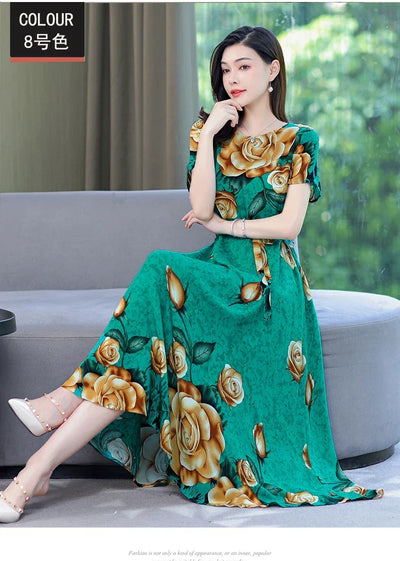 New Fashion 2024 Print Summer Dresses For Women Short Sleeve O-Neck Elegant Summer Dress Woman Clothing