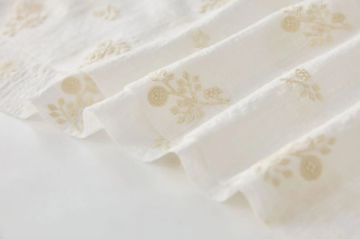 140x50cm Embroidered Slub Cotton Linen Fabric Clothing Sewing Fabric, Diy Women's Dress Forest Flower Cloth