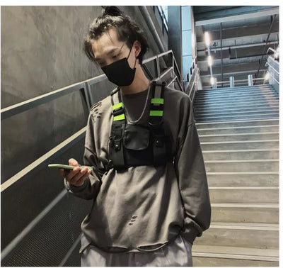 Multi-pocket Vest Bag for Men, Reflective Chest Bags, outdoor sport backpack сумка мужская bolso hombre bag for men mochilas 가방