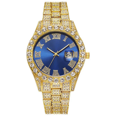 Personalized Hip Hop Watch with Shiny Rhinestones for Men, Luxury Clock, Band Length, Iced Steel Belt, 40mm Diameter Glass Dial
