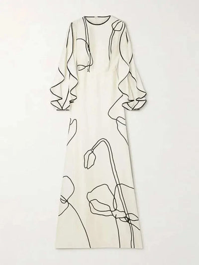 UOOZEE Elegant Party Evening Dresses 2025 Women Summer Fashion Flower Printed Ruffled Sleeves Falbala Wedding Banquet Dress