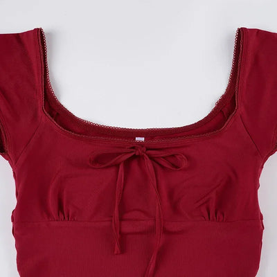 Fashion Solid Simple Sweet Women T-Shirts Short Sleeves Slim Square Neck Chic Bow Causal Basic Blouses