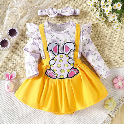 Long Sleeve Cartoon Cute Pink Rabbit Bodysuit Rompers for Newborn Baby Girl |My First Easter Baby Clothes