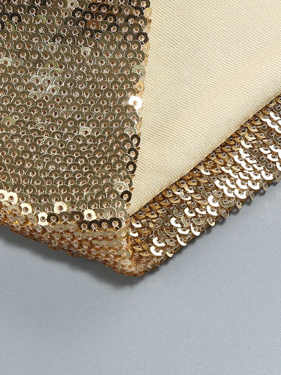Women's Sleeveless Gold Sequin Jumpsuit Sexy V Neck Sparkle Sequined High Waist Wide Leg Pants Jumpsuit Celebrity Evening Party