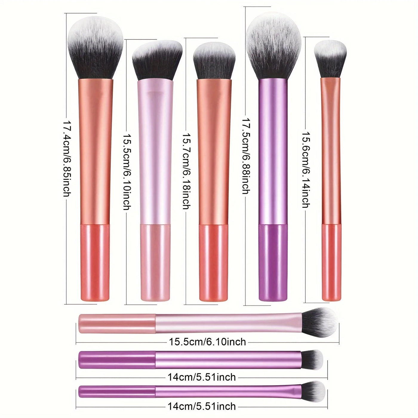 High-quality 8pcs/set Black Glossy Professional Makeup Brush Tool Kit Including Powder, Blush, Contouring, Eyeshadow, Highlighte