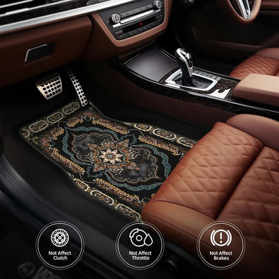 4 Pcs Car Floor Mats Bohemian Pattern European Ethnic Auto Rubber Carpet Universal Interior Accessories for Front and Rear Seats