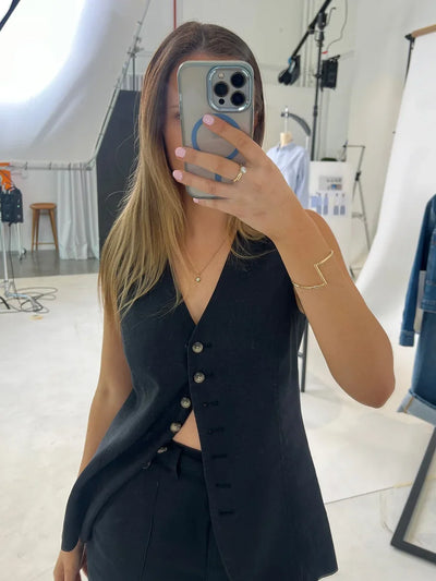 Cotton and Linen Chic Casual Vest Shorts Set Women Summer New Fashion Commuter Sleeveless Single Breasted Tank Top Shorts Suits