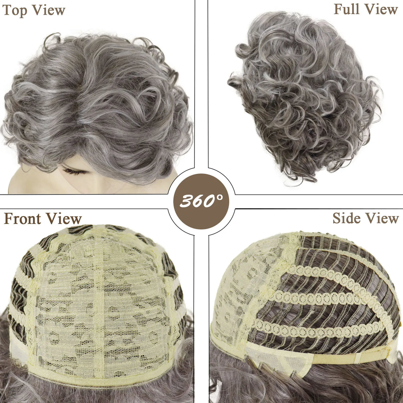Short Curly Wigs for Women Synthetic Hair Grey Wig with Side Bangs Ombre Color Gray Wigs for Lady Dress Up Costume Party Cosplay