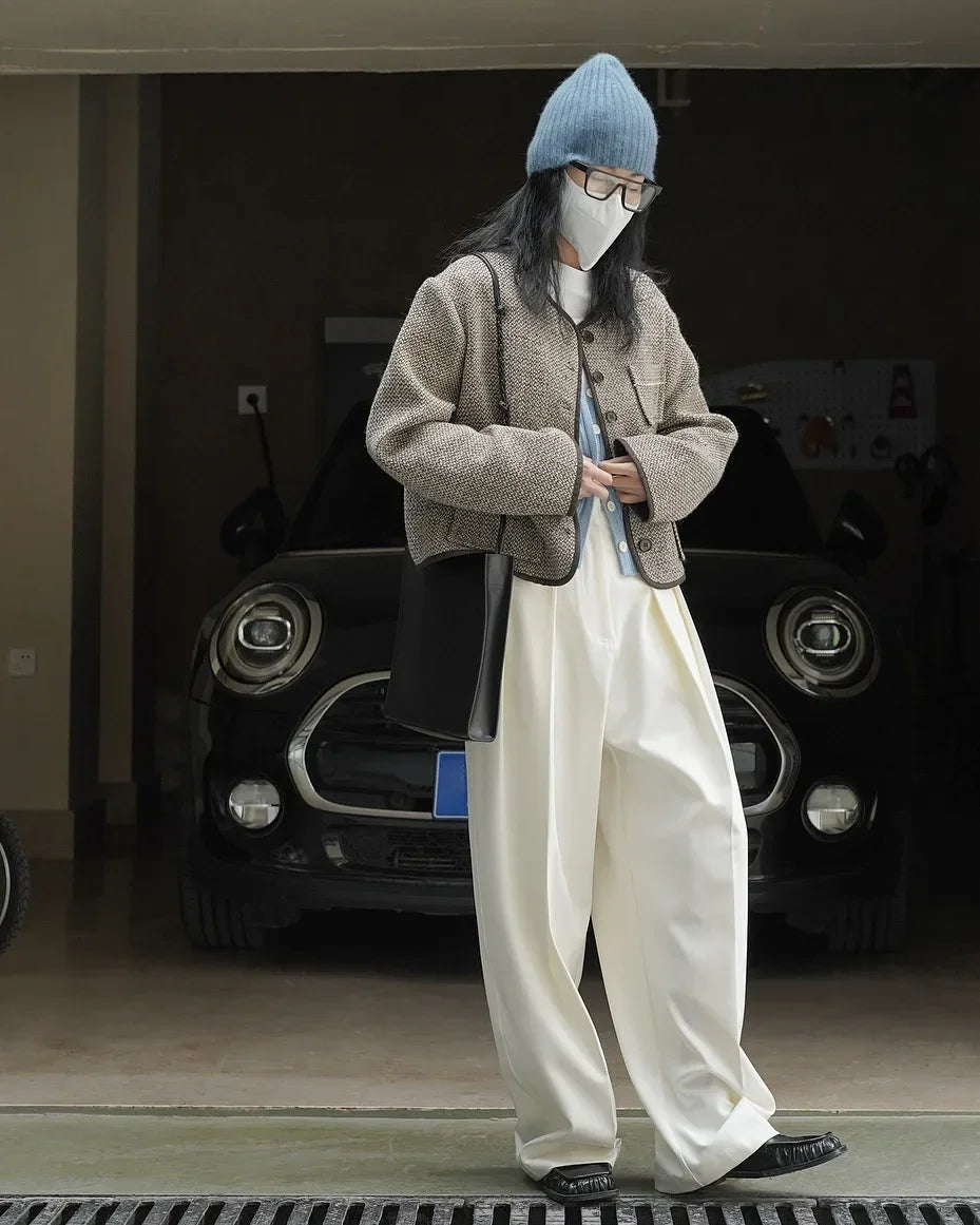 women's casual solid color straight leg wide trousers loose wear thin trousers pants