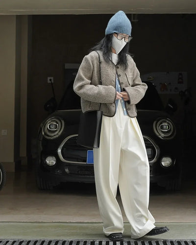 women's casual solid color straight leg wide trousers loose wear thin trousers pants