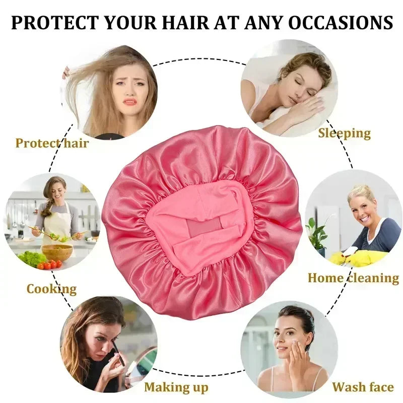 Women's Silk Bonnet for Sleeping Double-layer Adjustable Hood Capbath Cap Chemotherapy Cap Styling Cap Hair Wrapping Tool