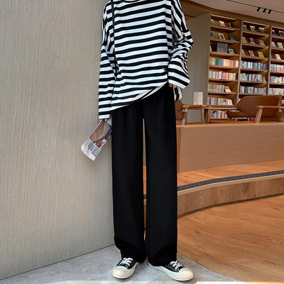 Women Wide Leg Pants Spring Summer Casual Straight OL Style Loose Suits Pant Female Solid Size S-4XL Long Trousers