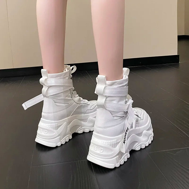 Women's Boots Platform Luxury Designer Shoes for Women  Lace Up Chunky Shoes Breathable Comfort  Ankle Boots Botas De Mujer