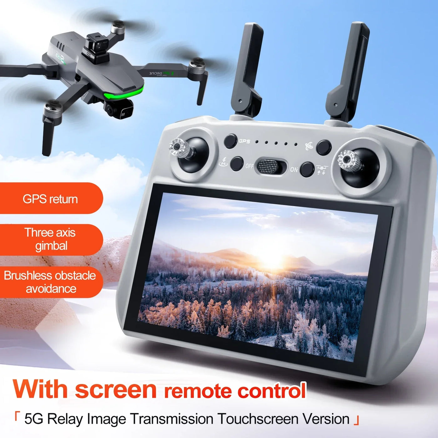 S155 GPS Drone Professional HD Camera 7.2-inch Touch Screen 3-Axis Gimbal EIS Relay Aircraft Laser Obstacle Avoidance Dron Toy
