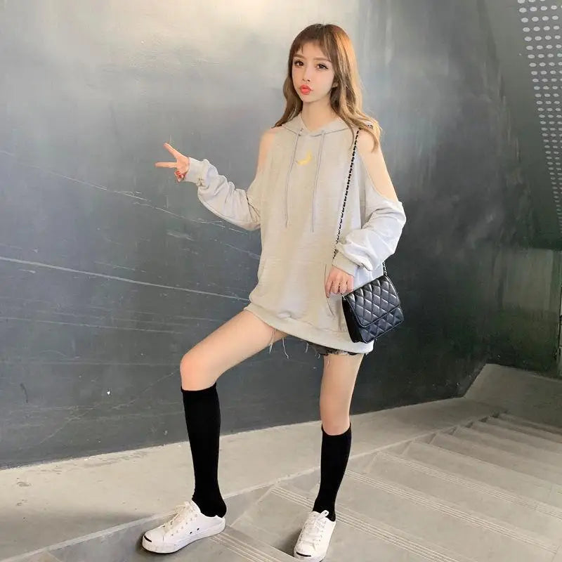 Sweatshirts for Women Hoodies Plain Long Female Clothes Black Hooded Tops Cotton Sweat-shirt Basic Designer Sleeve Goth Novelty