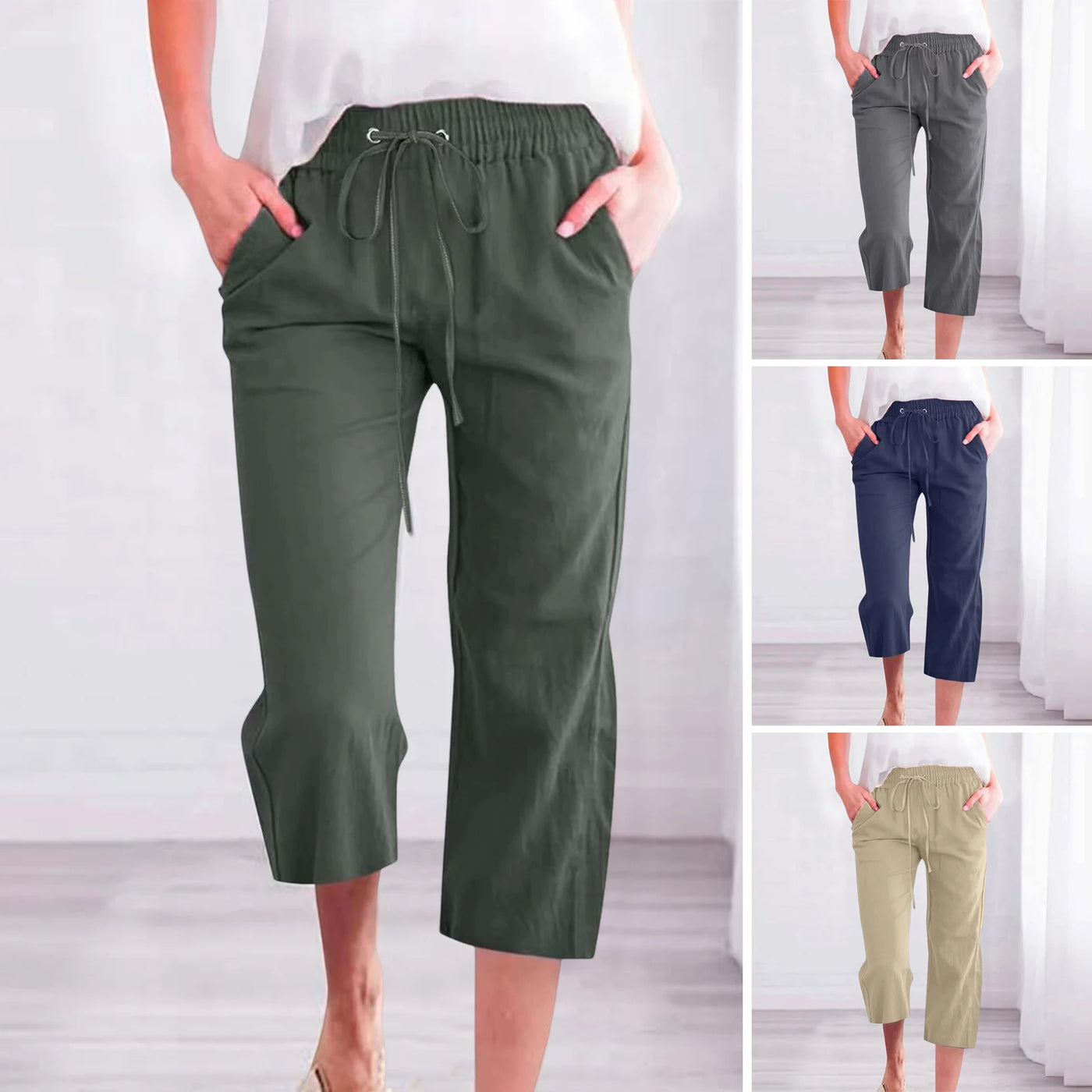 Women'S Pants Cotton Linen Harem Cropped Pants Women Drawstring Harem Pants Lady Pocket Trousers Loose Ropa Mujer Juvenil