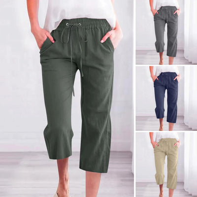 Women'S Pants Cotton Linen Harem Cropped Pants Women Drawstring Harem Pants Lady Pocket Trousers Loose Ropa Mujer Juvenil