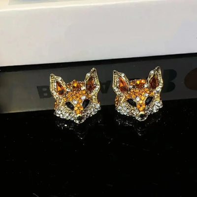 Luxury Crystal Cat Necklace Earrings Beaded Exaggerated Rhinestones Pendant Necklace Accessories Neck Jewelry