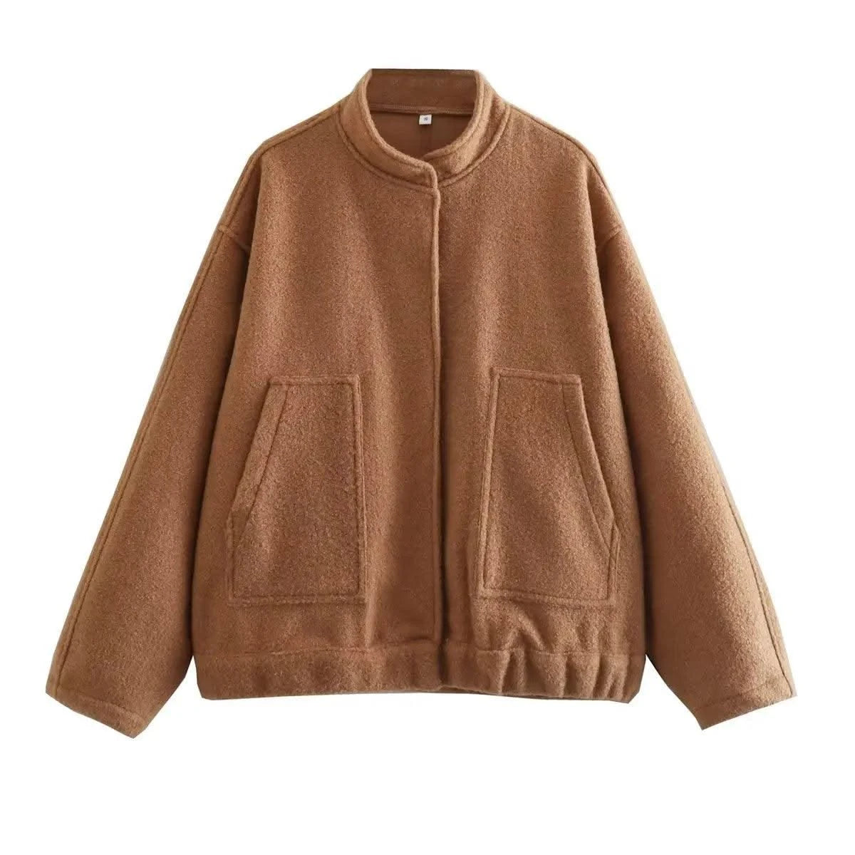Woman's Oversized Bomber Jacket Autumn New Round Neck Long Sleeve Pocket Hidden Button Loose Jackets Coat Female Outerwear