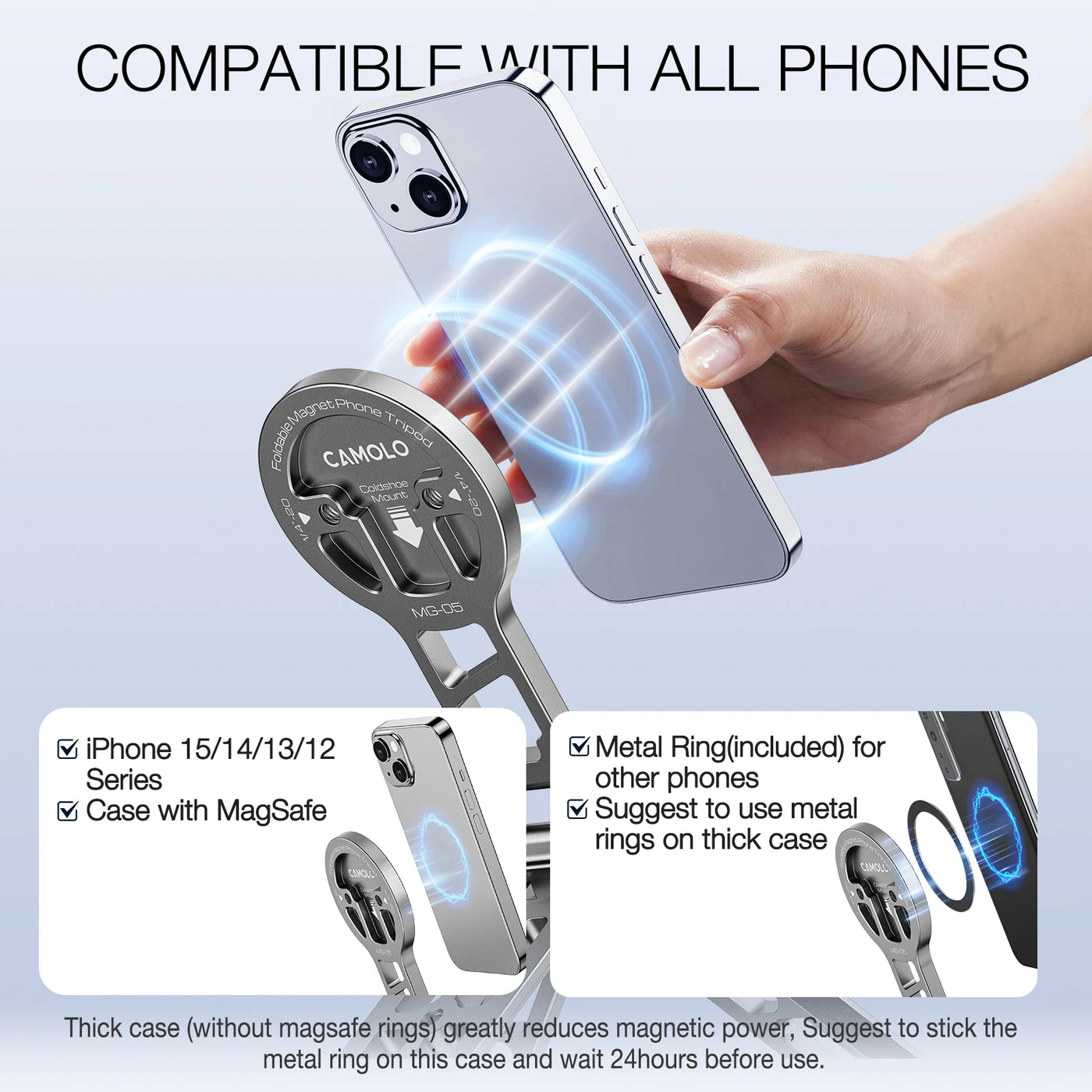 Magnetic Phone Holder Magsafe Tripod with Arca-Swiss Cold Shoe for Phone Vlog Foldable Desktop Phone Mount for Travel