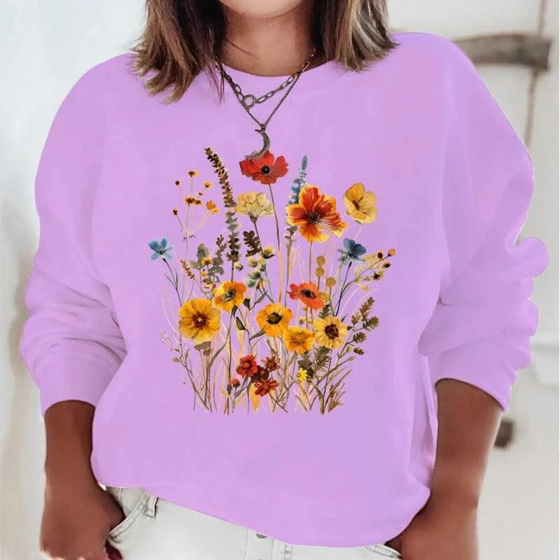 Women's Sweatshirts Wildflowers Boho Vintage Flower Design Hooded