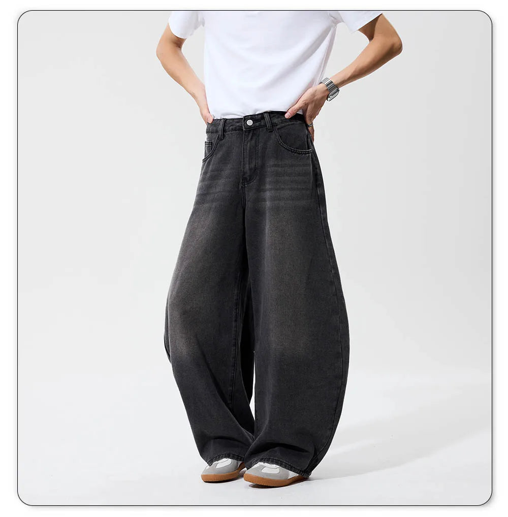 2025 Autumn Men's Retro Grey Black Loose Wide Leg Jeans American Street Baggy Goth Pants Man Designer Jeans Y2K Denim Pants