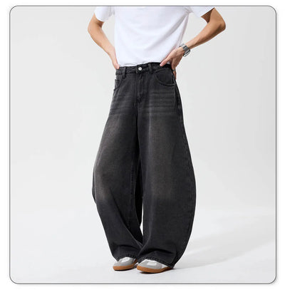 2025 Autumn Men's Retro Grey Black Loose Wide Leg Jeans American Street Baggy Goth Pants Man Designer Jeans Y2K Denim Pants