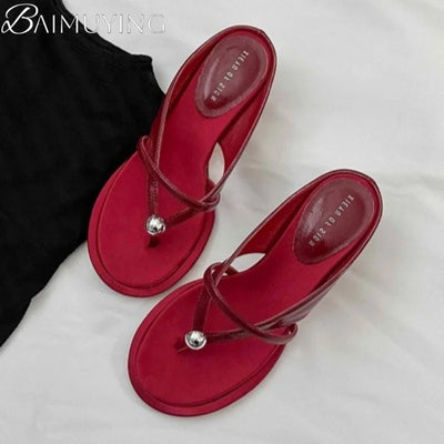 Women's Slippers Heeled Sandals Casual Flip Flops Shoes Woman 2025 Trend Summer Shallow Dress Design Pumps Clip Toe Slides Mujer