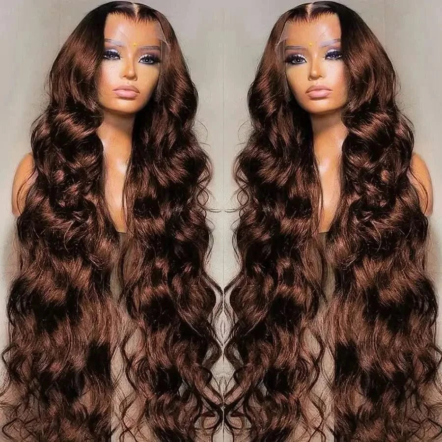 200 Density 13x4 HD Chocolate Brown Body Wave Lace Front Wig Human Hair Pre Plucked #4 Brown 13x6 Transparent Lace Frontal WigS