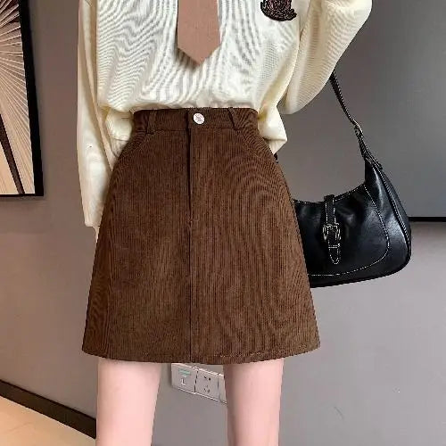Skirts Women A-line Retro Korean Style Slim Basic All-match Student Autumn Ins Cozy Trendy Feminine Aesthetic Popular Faldas New