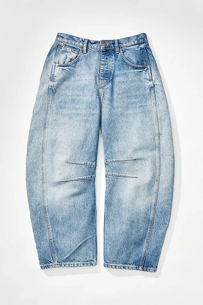 Midiross High Stretch Mid-Rise Barrel Jeans Fashion wide Leg Shape Women Casual Baggy Mid Waist Denim Jeans