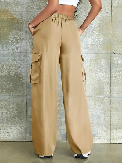 Women's Plain Multi-pocket High Waist Cargo Pants, Casual Street Straight Leg Pants for Daily Wear, Ladies Bottoms