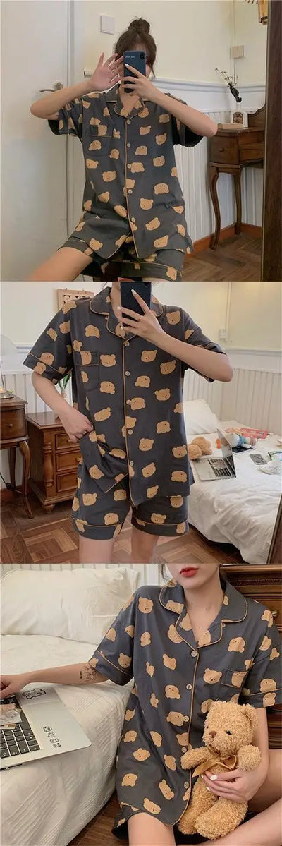 New Women Sleepwear Cartoon Pajamas Female Short  Pants Short Sleeved Summer Spring Loungewear Fashion Home Clothing Homewear