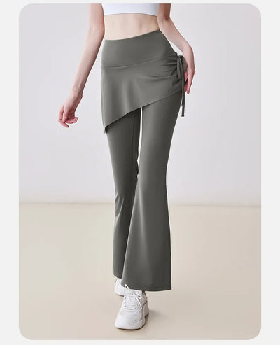 New Flared Culottes for Women Fake Two Micro-flared Pants Wrinkle High Waist Lift Hip Yoga Pants Slim-fit Elastic Waist Rope