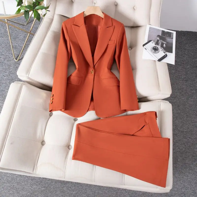 Women's Winter Retro Casual Short Blazer Coat Wide Leg Pants Set Commuting Solid Color Waist Closing Suit Pants Two-piece Set