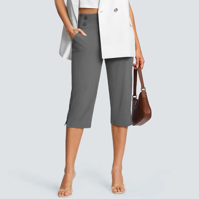 Women Elastic High Waist 3/4 Pant Casual Active Fit Wide Capris Leg Pants Trousers With Pockets Pants Woman брюки женские