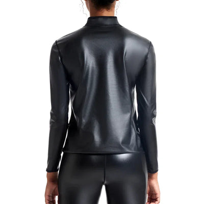 Women Stand collar Leather Long Sleeves Shirt Motorcycle Biker tops Body Shaper Waist Trainer Slim Tshirt Fashion Shapewear tops