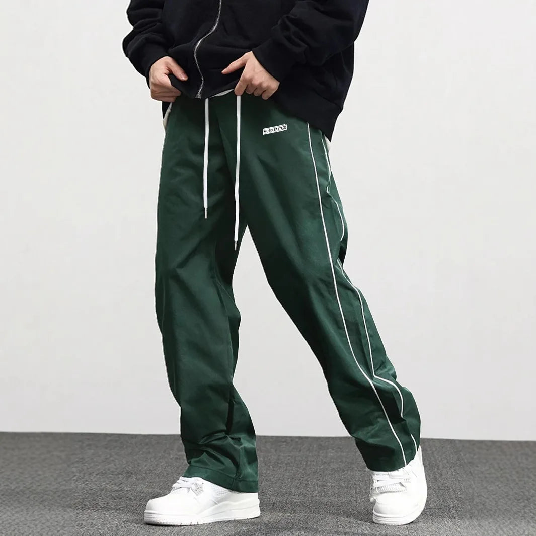 Men's New Woven Trousers High Street Trend Retro Casual Cuff Long Pants