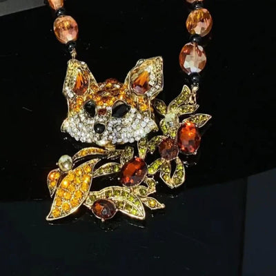 Luxury Crystal Cat Necklace Earrings Exaggerated Beaded Rhinestones Pendant Necklace Accessories Neck Jewelry